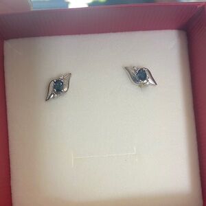 ANGARA Natural Blue Sapphire & Diamond Shell Stud Earrings in Silver
